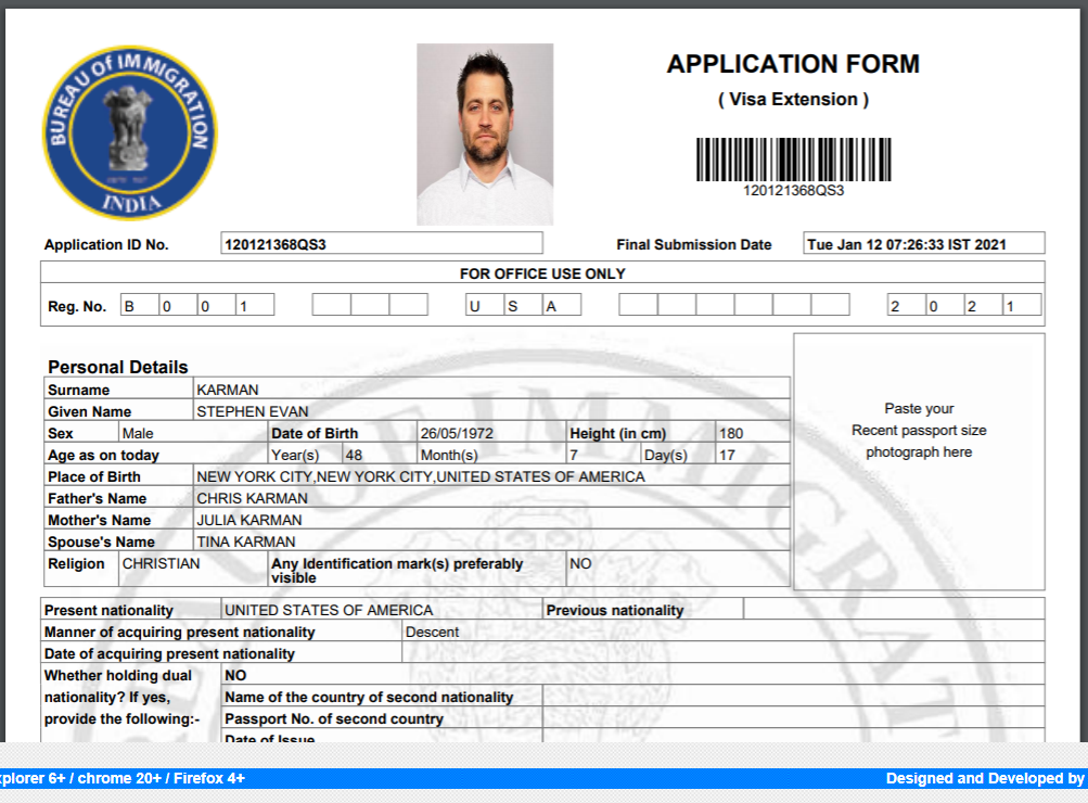 Application form