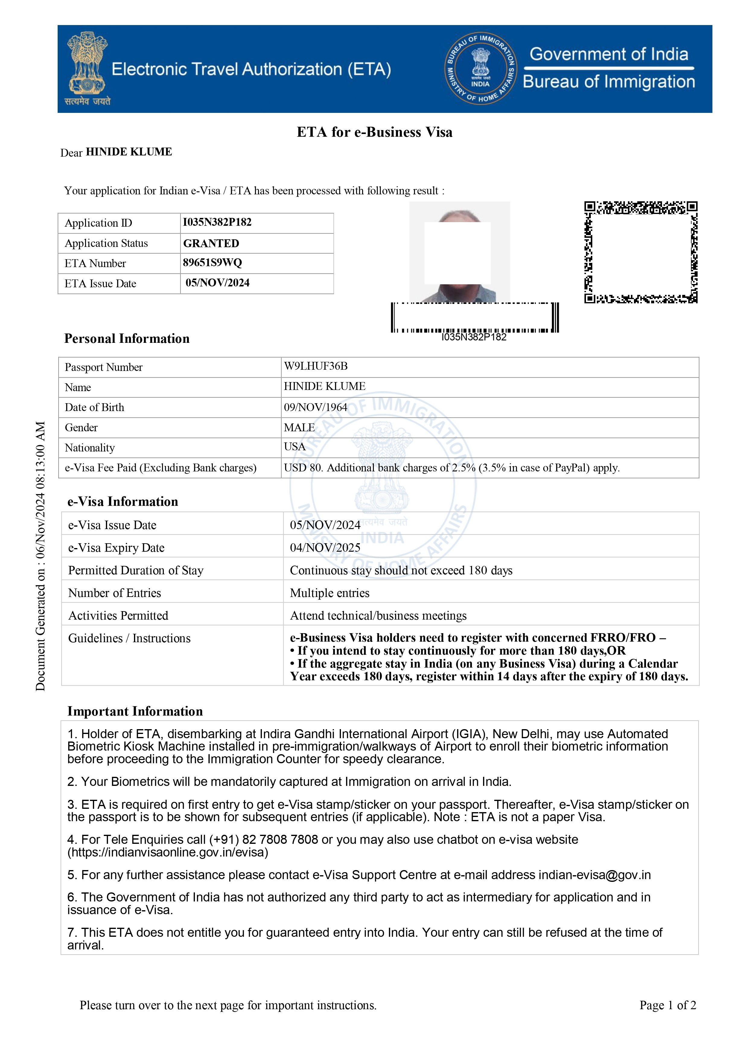 Indian eVisa Application