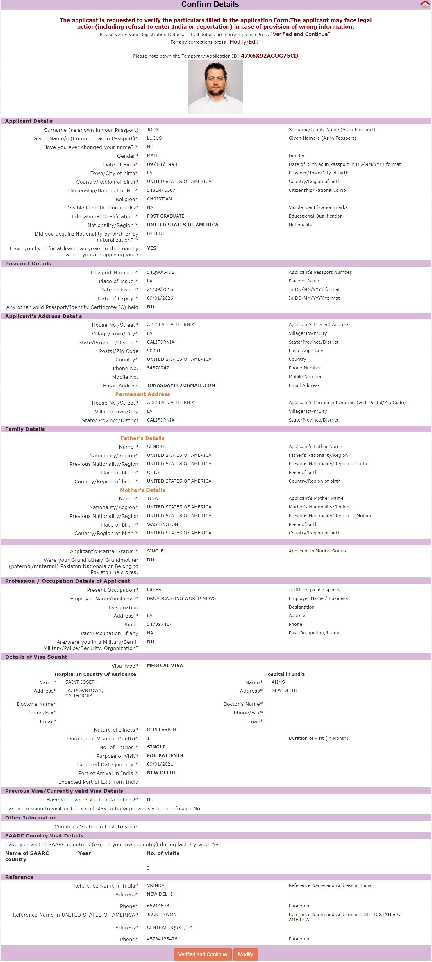 Détails de la confirmation médicale