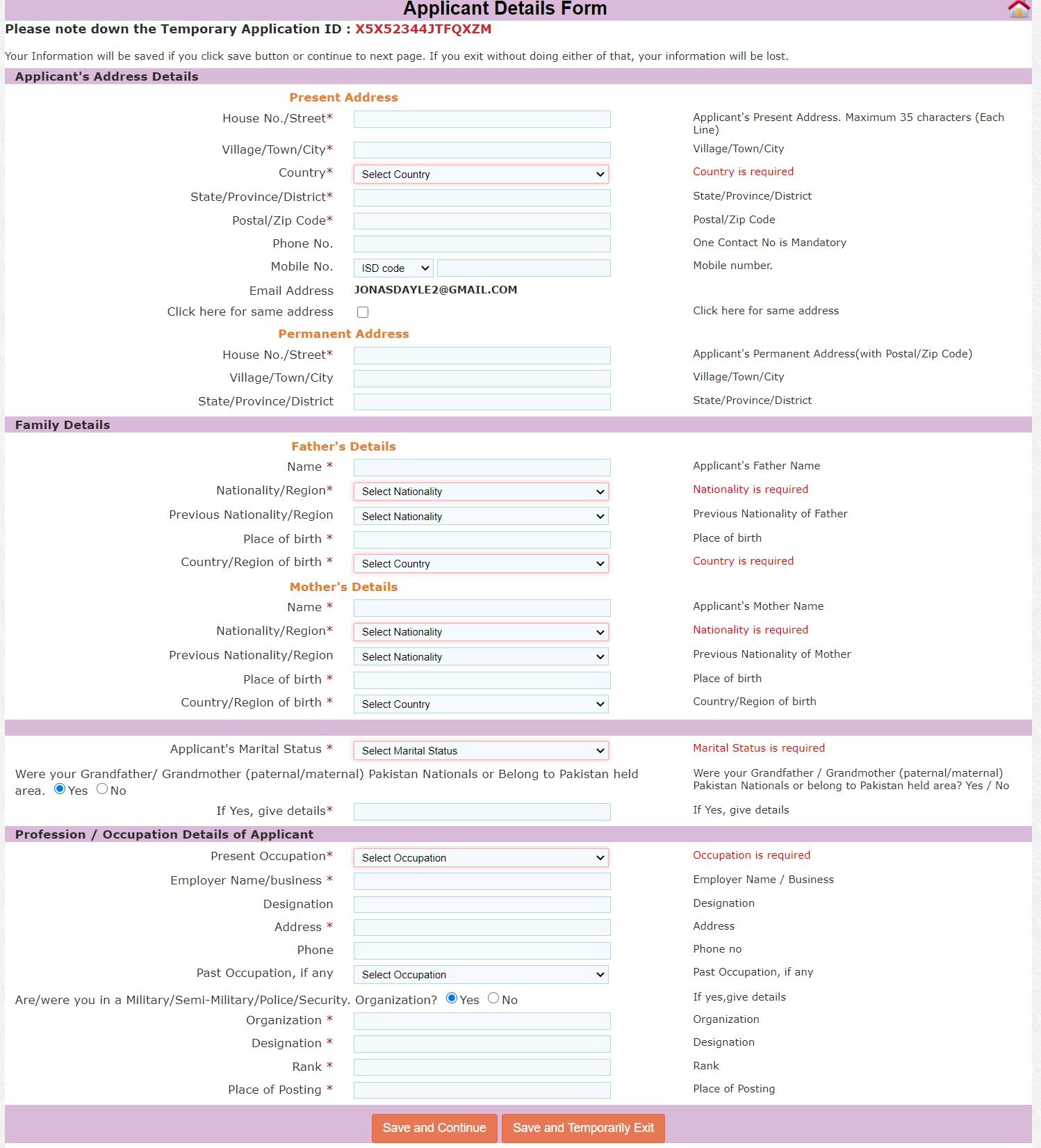 Détails de l'adresse du missionnaire