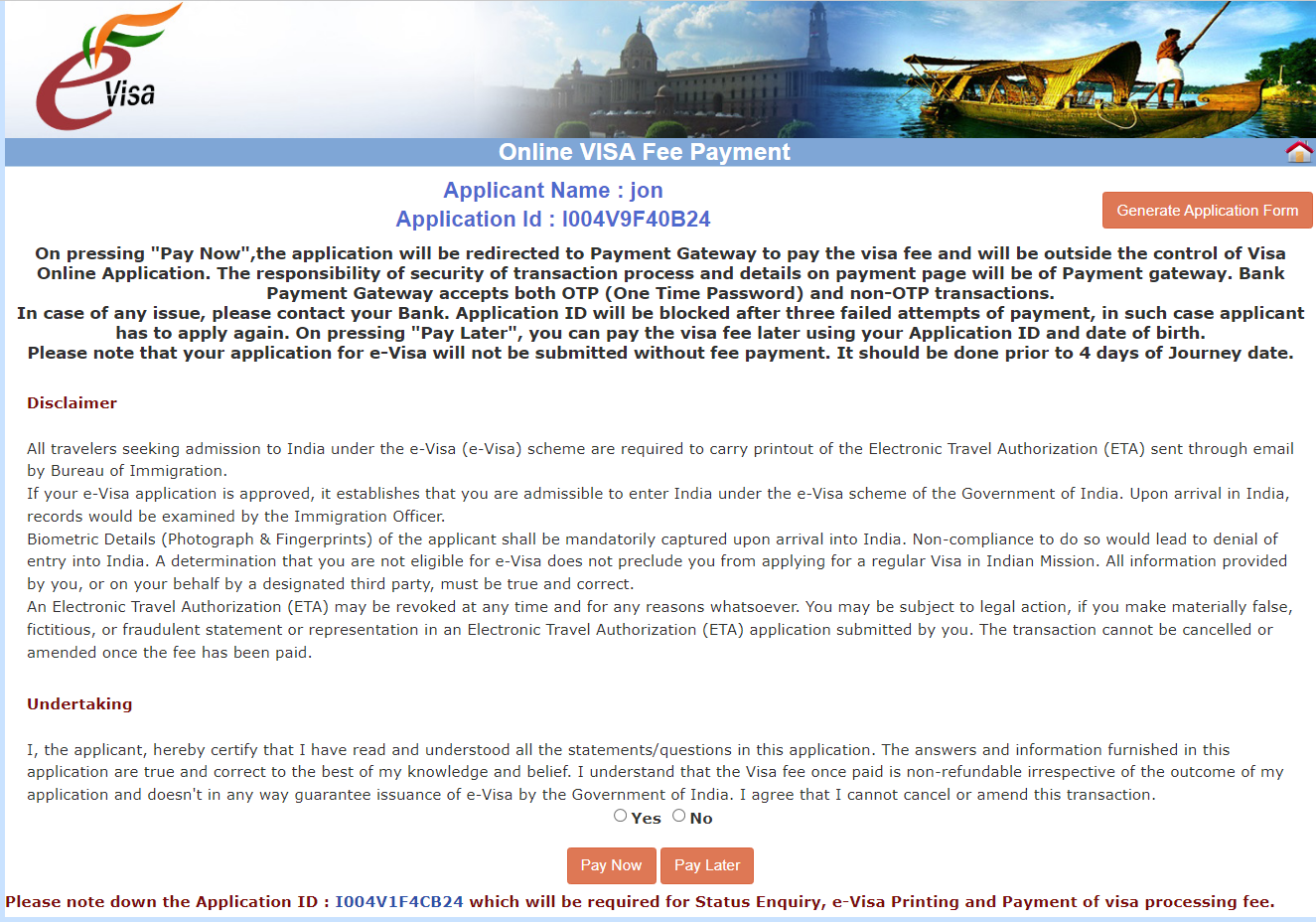 Online e-Ayush/e-Ayush Attendant visa fee Payments